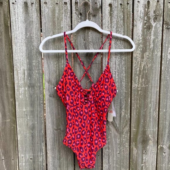 GB Gianni Bini Party Animal Print One Piece Swimsuit Size XS Strappy Back New - Picture 2 of 10